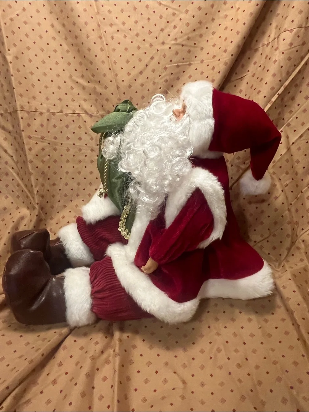 Red and Green Plush Santa Holiday Figurine 16 inches tall Sits On Shelf 1lb 7oz